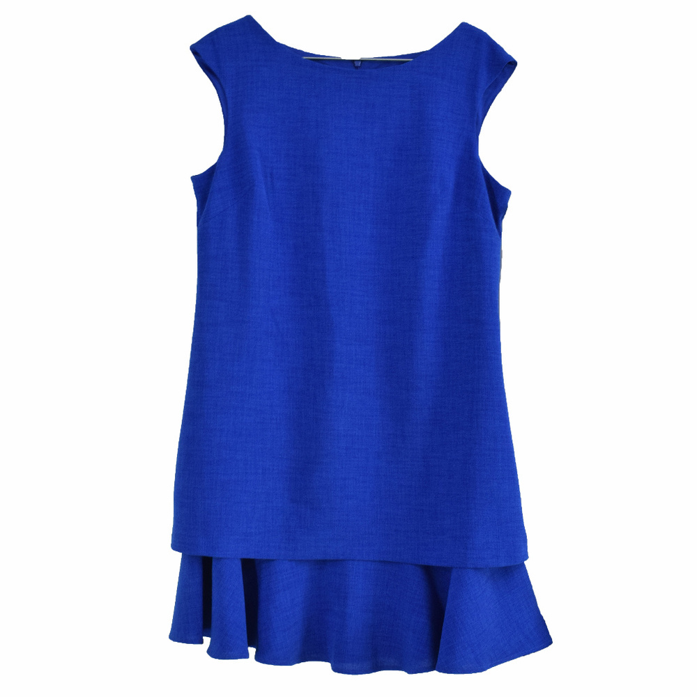 Eliza J Sheath Dress Sleeveless 16 Blue Midi New Lined Career Curvy Tiered